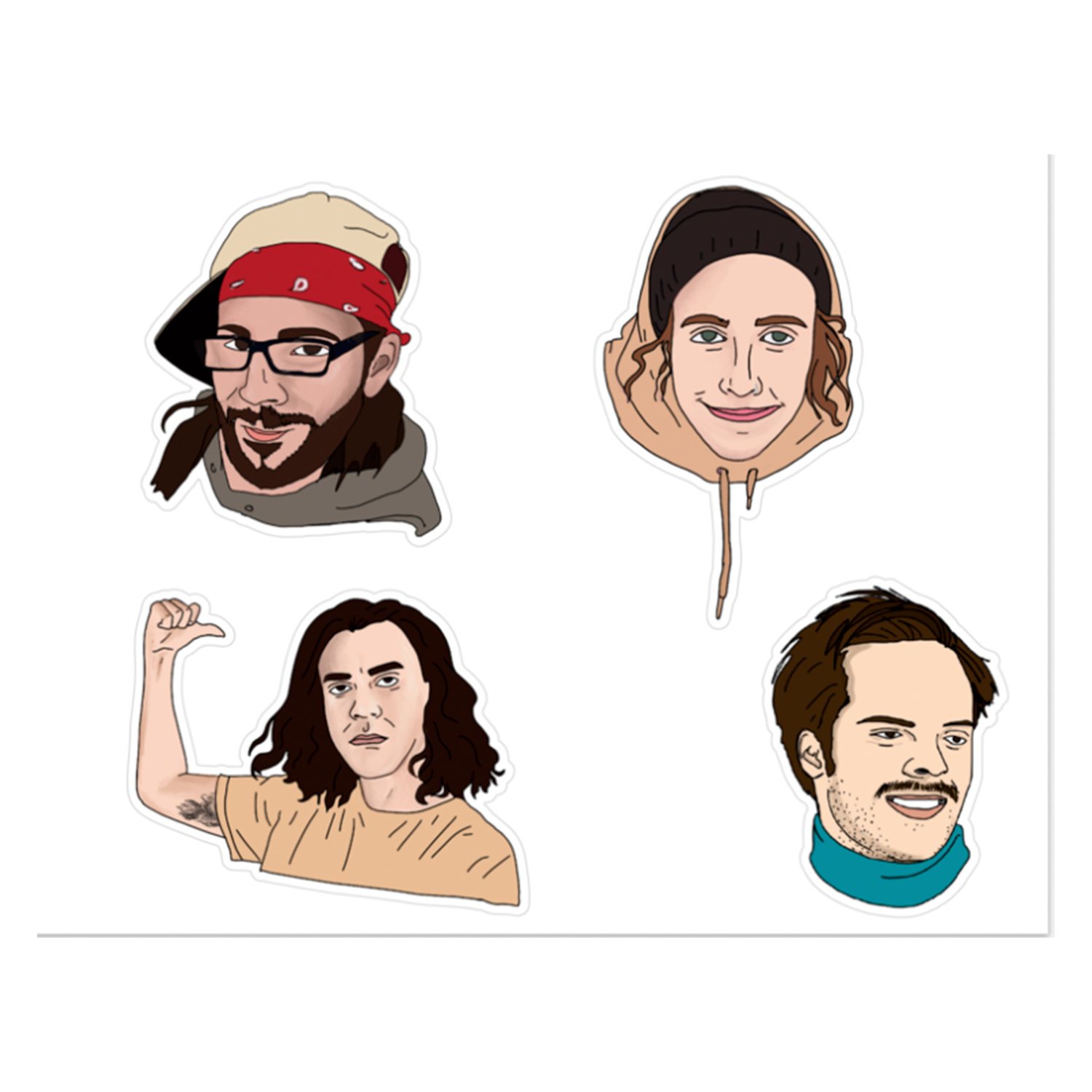 4 stickers with each Peach Pit band member