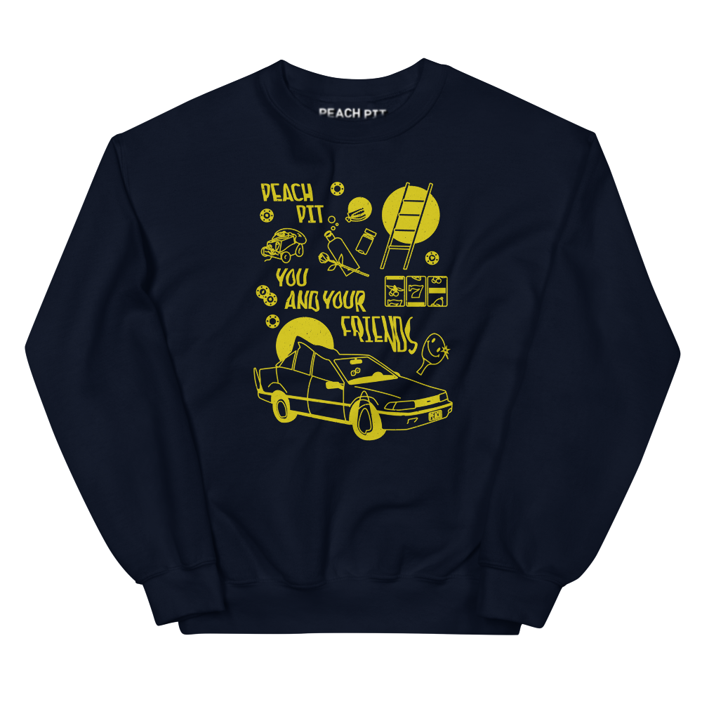 Peach Pit navy You and Your Friends Retro Crewneck with yellow lettering